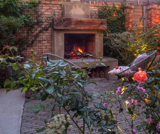 Outdoor fireplace at Martha Krempel's garden