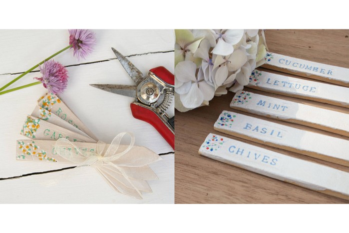 Floral Herb And Vegetable Markers on tables