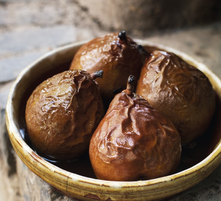 A skye Gyngell recipe for baked pears with honey, marsala and wine