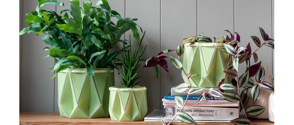 Origami Self Watering Eco Plant Pots on a shelf
