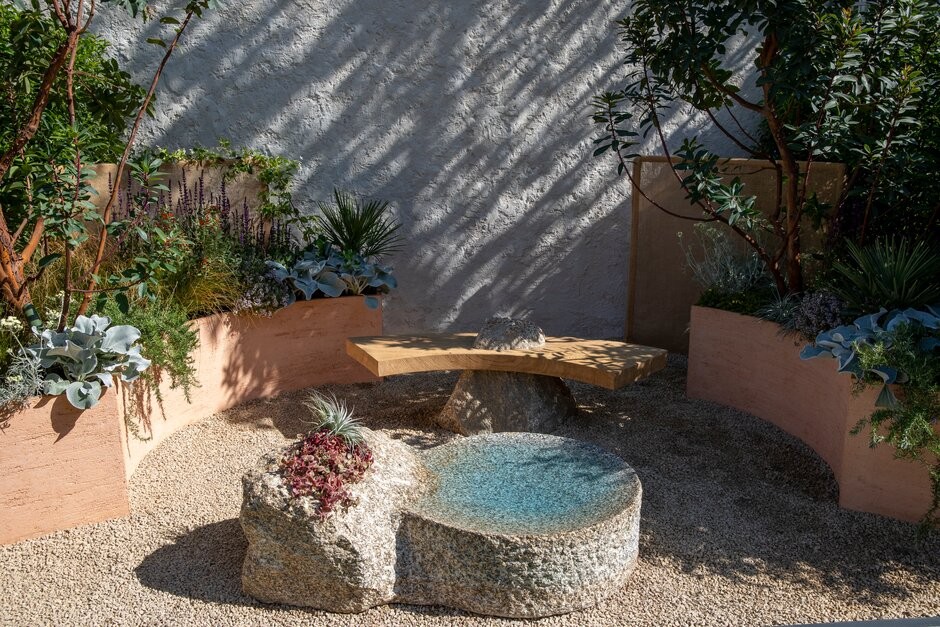 A Mediterranean Reflection designed by Tanya K Wilson and Johanna Norlin. at RHS Chelsea Flower Show 2022.