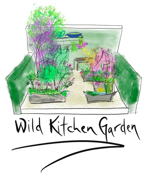 The Wild Kitchen Garden, Container Garden, designed by Ann Treneman, RHS Chelsea Flower Show 2022.