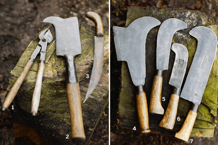 Traditional vintage tools for hedgelaying