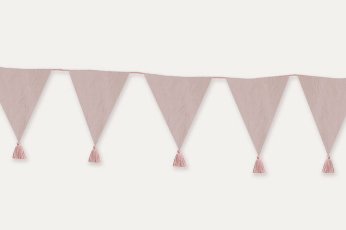 Dusty pink fabric bunting with tassels